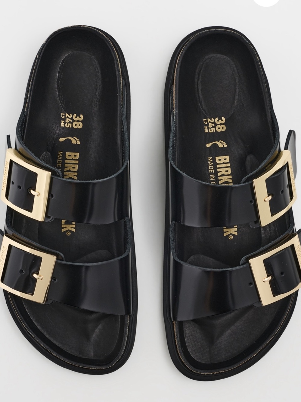 Birkenstock Women's Black Arizona Sandals with Gold Buckles